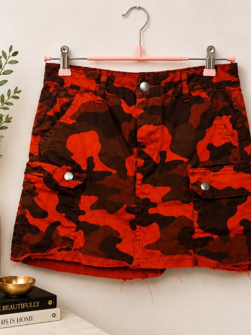 Y2K Iris Jeans Orange Camo Cargo Mini Skirt Streetwear Size Medium